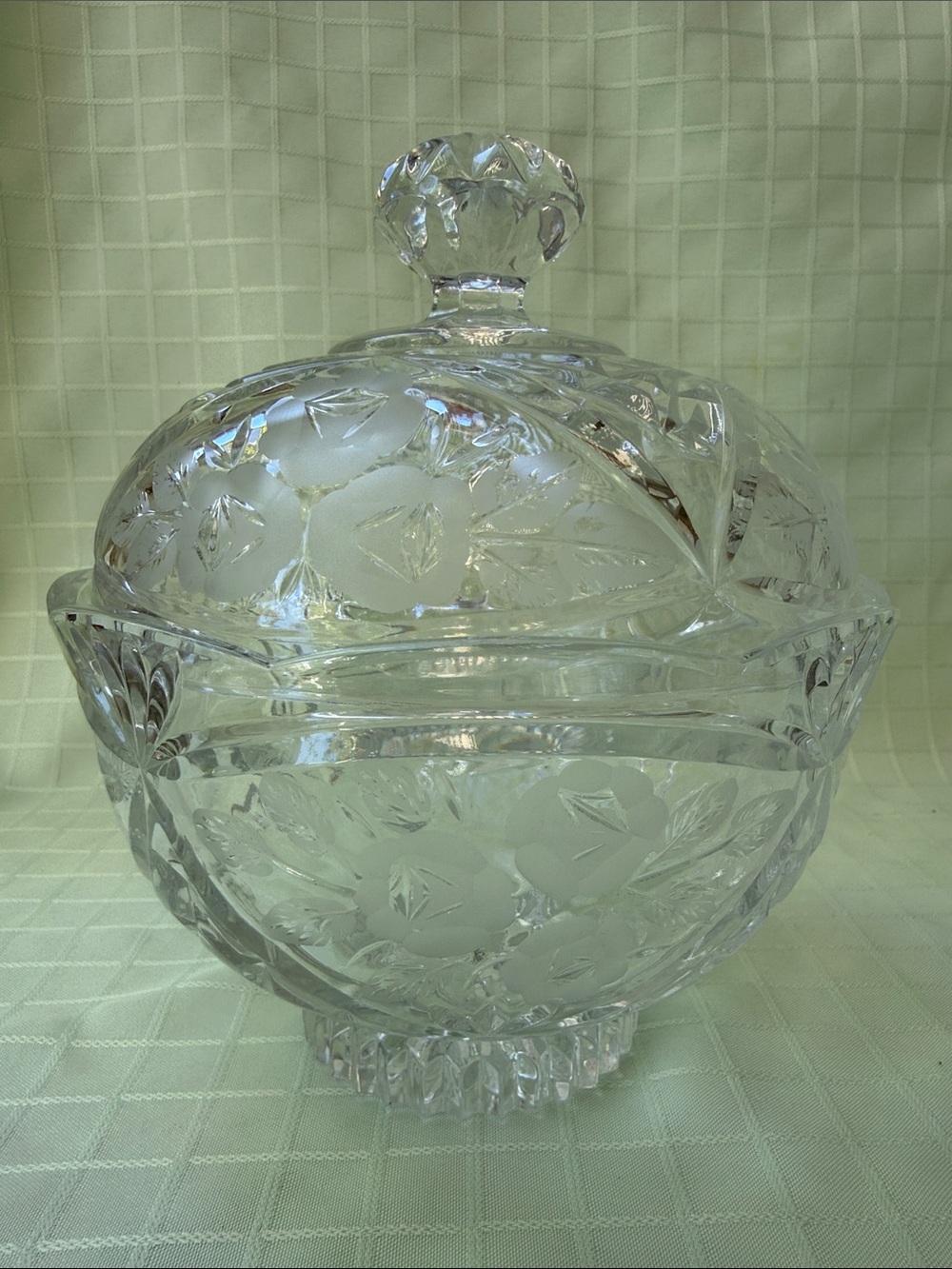 Vintage Cut Crystal Covered Serving Bowl - Clear